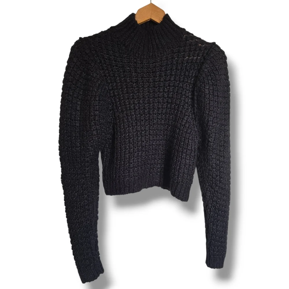 ZARA Women's Black Wool Blend Knit Mock Neck Crop Sweater - Picture 10 of 16